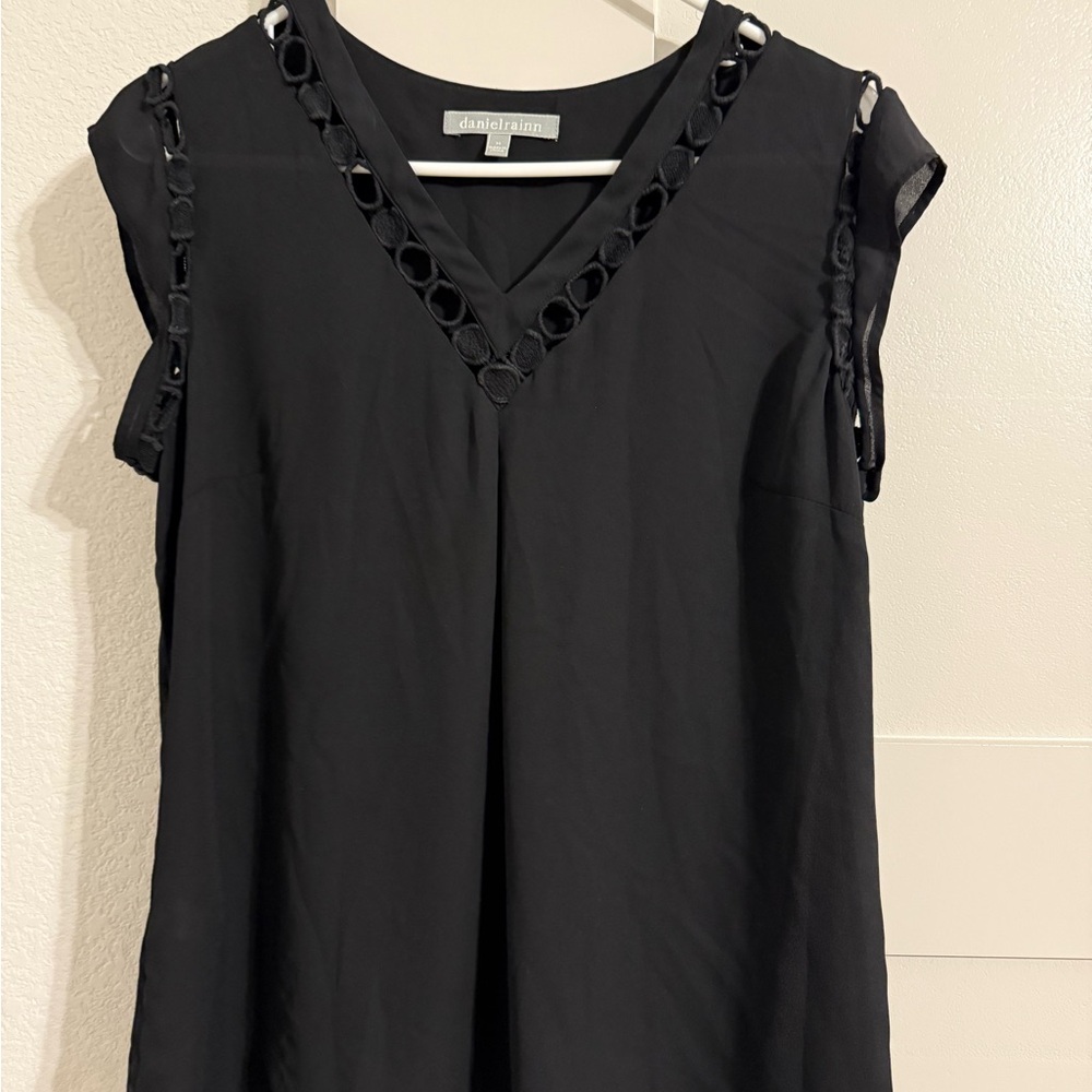 Daniel Rainn Black V-Neck Blouse with Cutout Accents